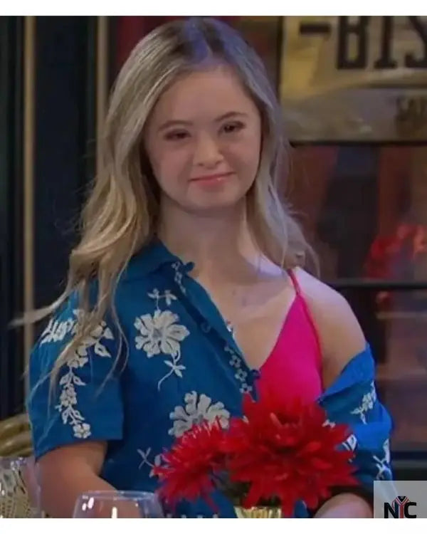 Days of our Lives Felicity Greene Blue Floral Embroidered Shirt Clanton Jacket