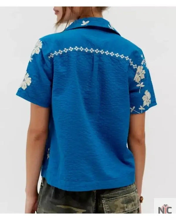 Days of our Lives Felicity Greene Blue Floral Embroidered Shirt Clanton Jacket