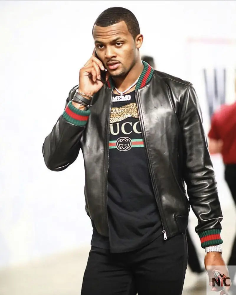 Deshaun Watson Black Leather Varsity Jacket Clanton Jacket