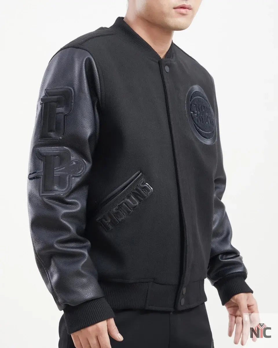 Detroit Pistons Triple Black Wool Varsity Jacket Clanton Jacket