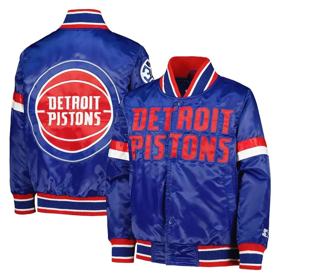 Detroit Pistons Youth Home Game Blue Satin Jacket Clanton Jacket