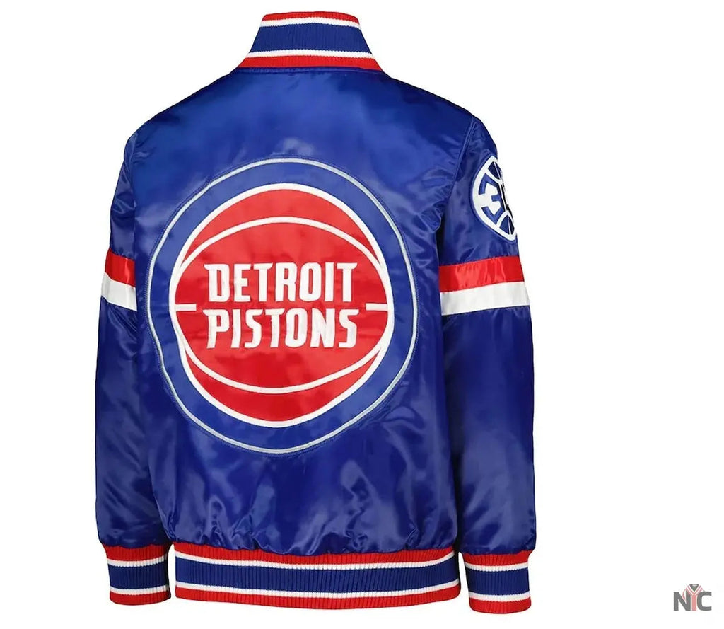 Detroit Pistons Youth Home Game Blue Satin Jacket Clanton Jacket