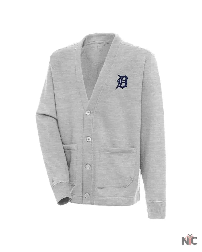 Detroit Tigers Antigua Heather Gray Cardigan Clanton Jacket