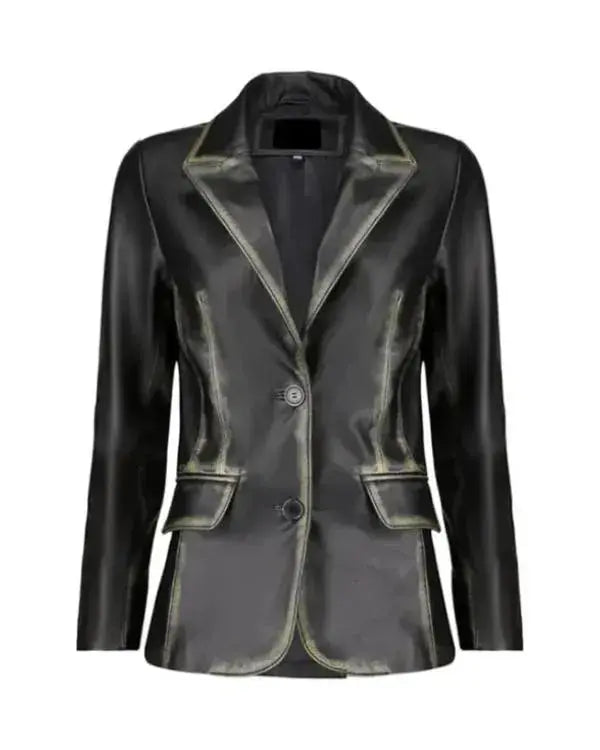 Distressed Black Leather Blazer