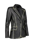 Distressed Black Leather Blazer
