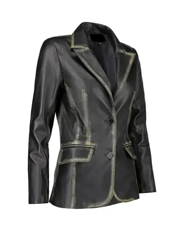 Distressed Black Leather Blazer