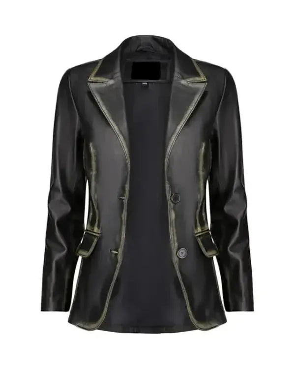 Distressed Black Leather Blazer