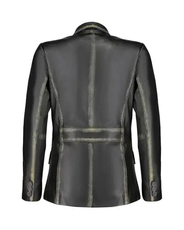 Distressed Black Leather Blazer