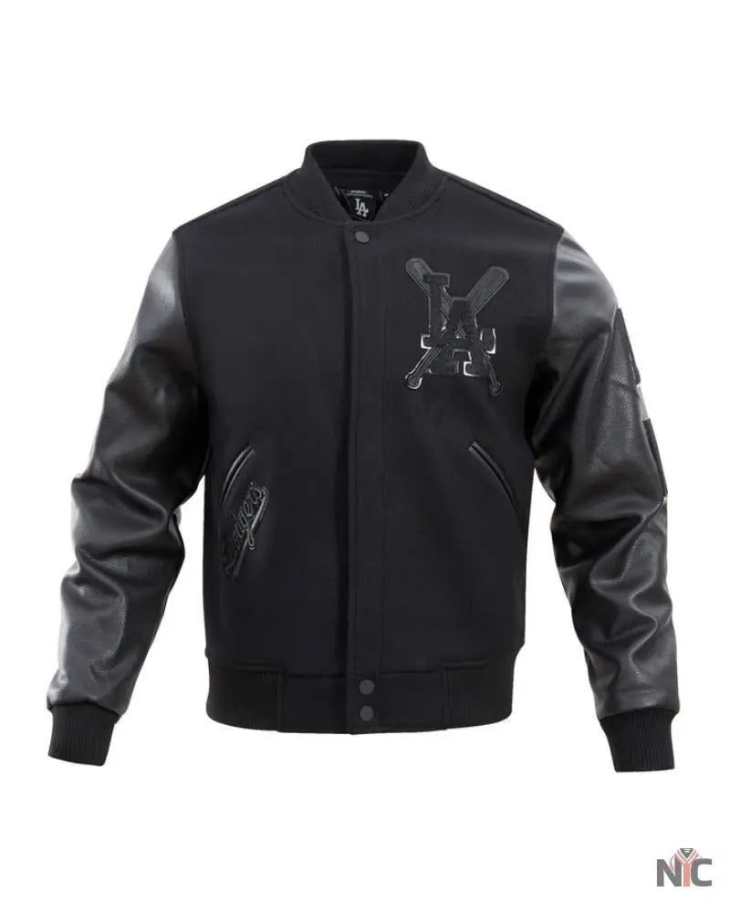 Dodgers Pro Triple Black Wool Varsity Jacket Clanton Jacket