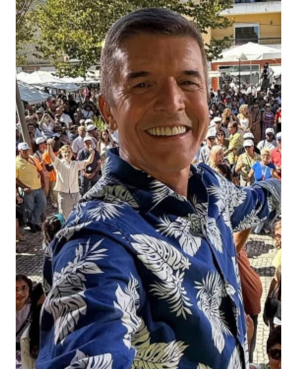 Domingão 2025 João Baião Tropical Print Blue Shirt