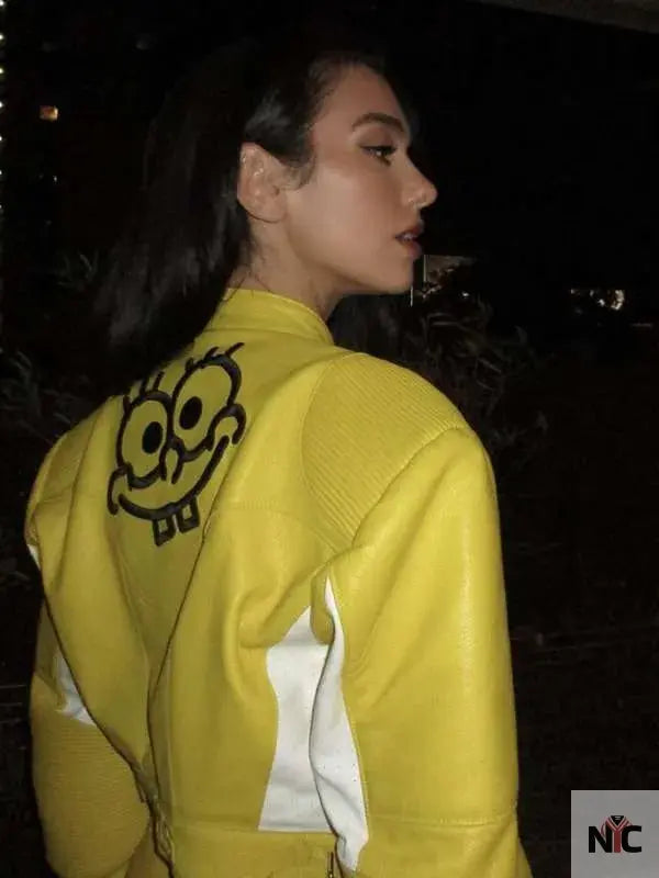 Dua Lipa Spongebob Yellow Leather Jacket Clanton Jacket