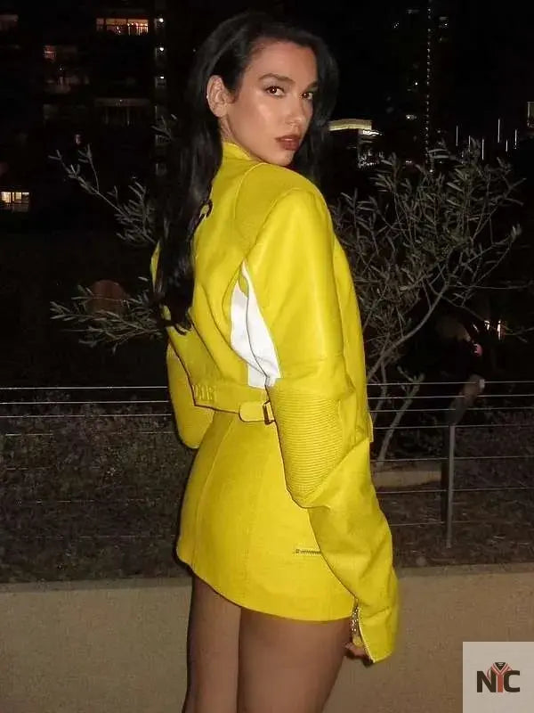 Dua Lipa Spongebob Yellow Leather Jacket Clanton Jacket