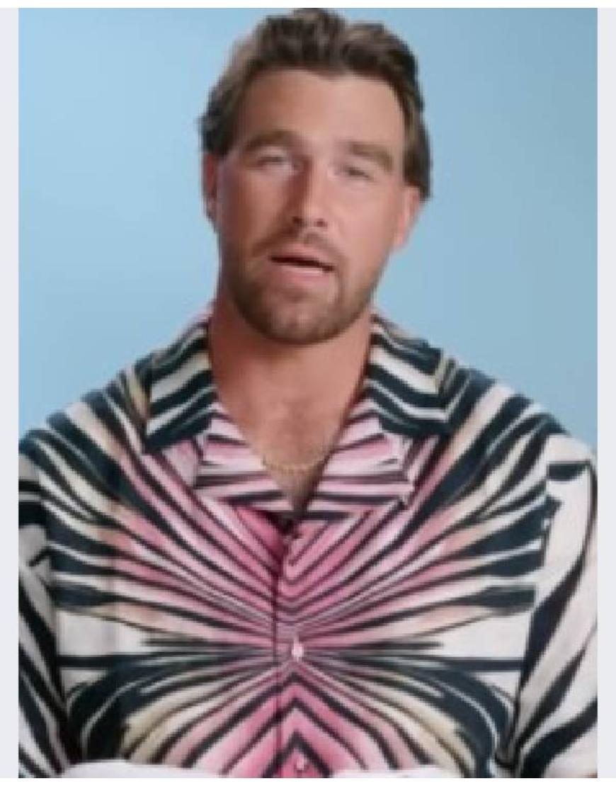 E! News 2025 Travis Kelce Pink Printed Shirt Clanton Jacket