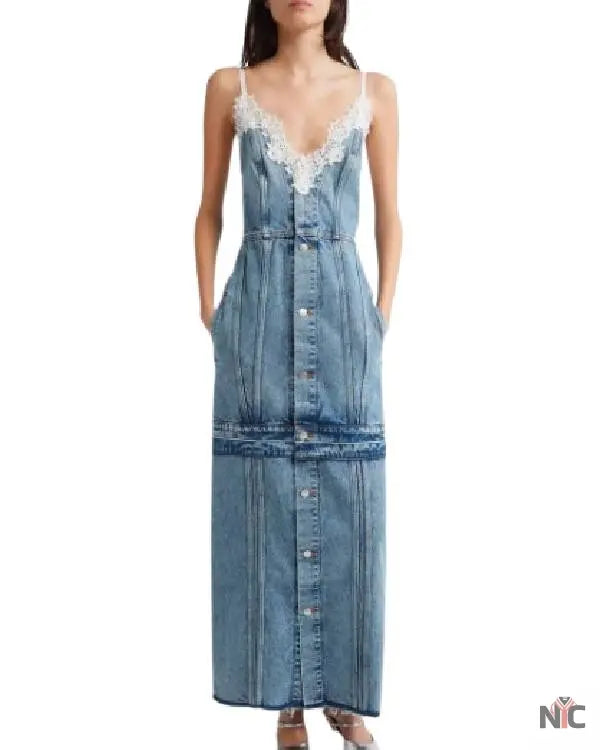 E! News Hannah Waddingham Denim Trim Dress Clanton Jacket