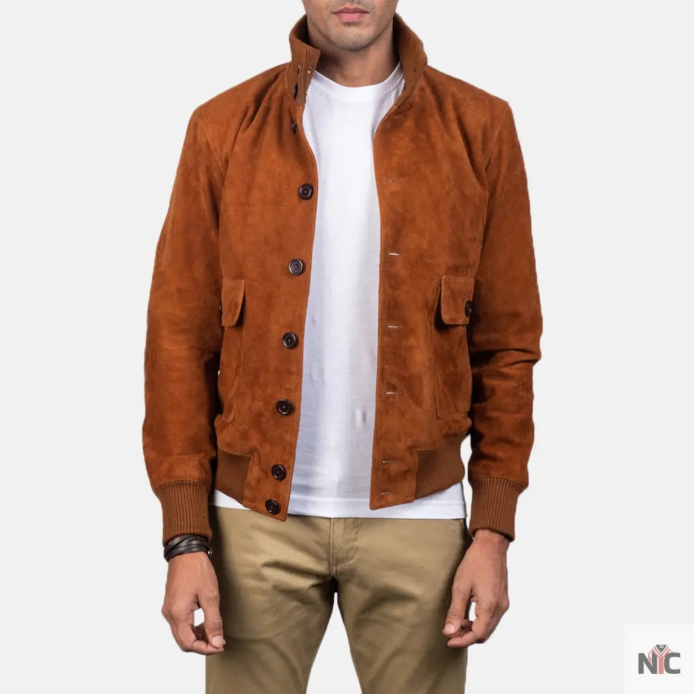 Eaton Brown Suede Bomber Jacket Clanton Jacket