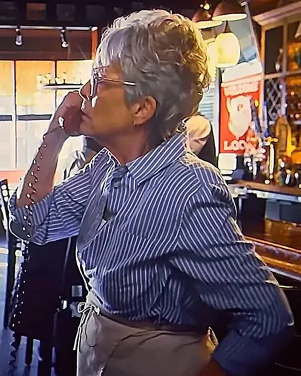 Ella McCay 2025 Jamie Lee Curtis Pinstriped Shirt