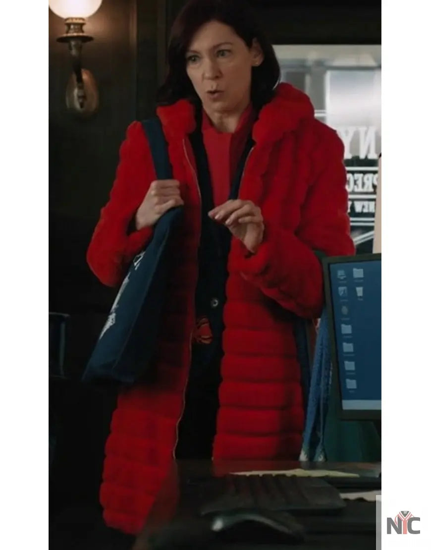 Elsbeth 2024 Carrie Preston Red Puffer Fur Coat Clanton Jacket