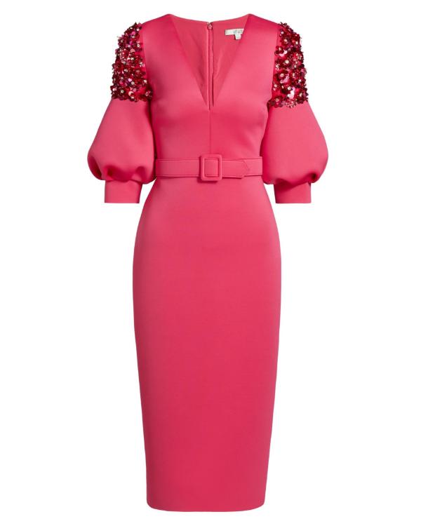 Elsbeth S03 Carrie Preston Pink Embellished Puff Sleeves Dress