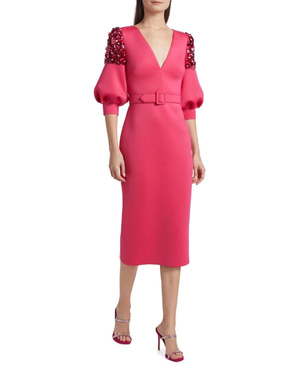 Elsbeth S03 Carrie Preston Pink Embellished Puff Sleeves Dress