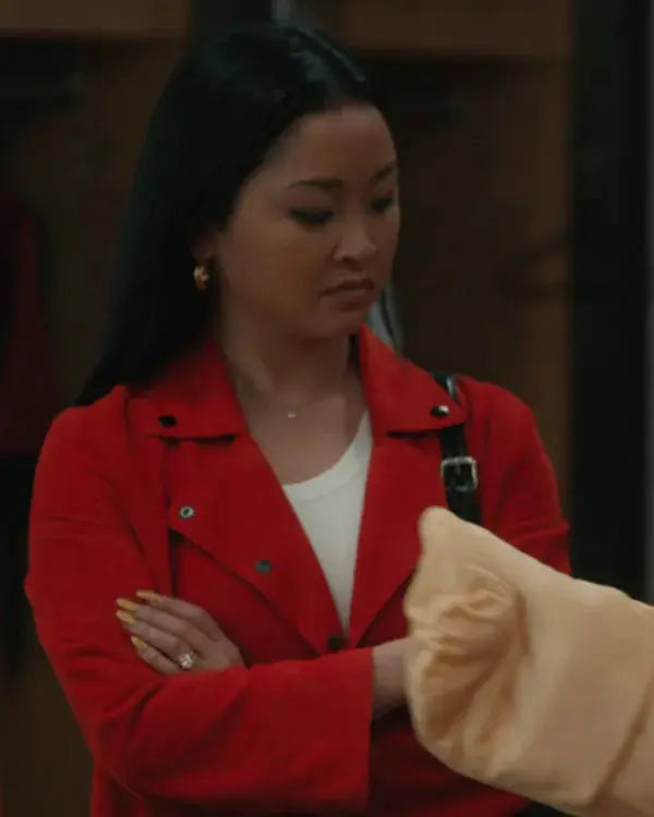 Elsbeth S03 Lana Condor Red Cropped Suede Jacket