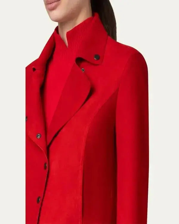 Elsbeth S03 Lana Condor Red Cropped Suede Jacket