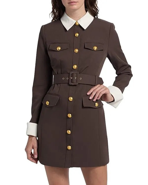 Elsbeth S03 Sarah Steele Brown Belted Mini Shirtdress