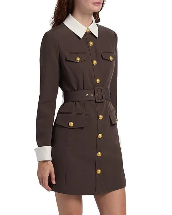 Elsbeth S03 Sarah Steele Brown Belted Mini Shirtdress
