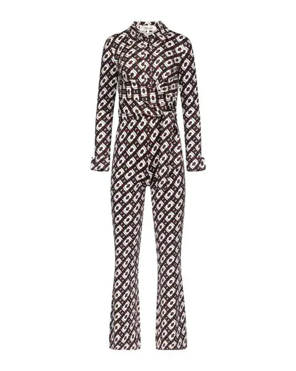 Emily In Paris S05 Lily Collins Brown Chain Print Jumpsuit