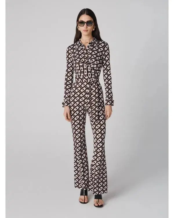 Emily In Paris S05 Lily Collins Brown Chain Print Jumpsuit