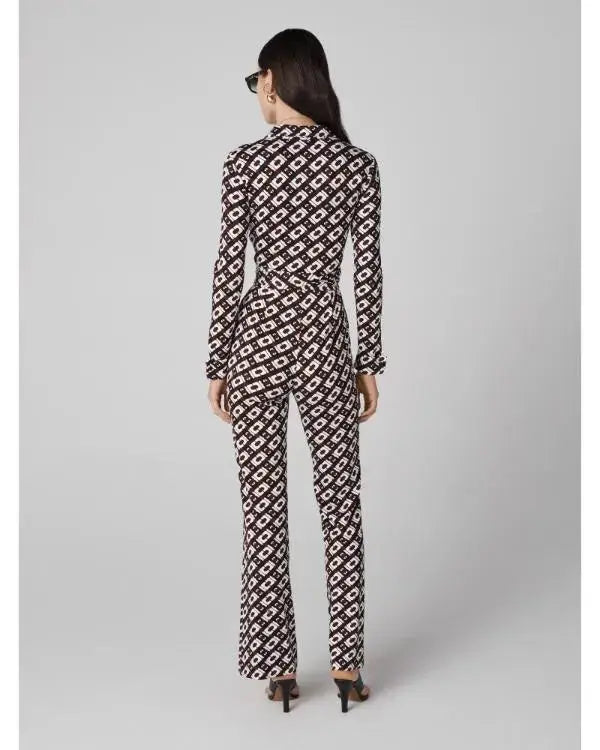 Emily In Paris S05 Lily Collins Brown Chain Print Jumpsuit