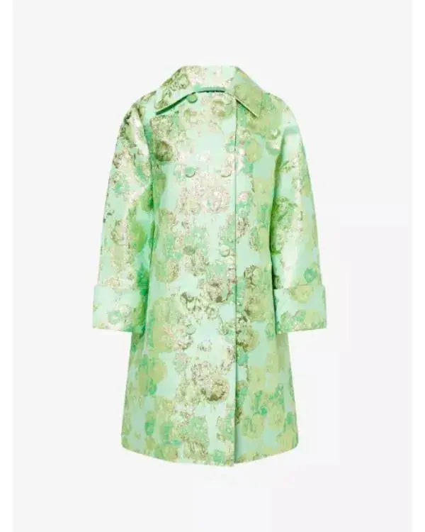 Emily In Paris S05 Lily Collins Green Floral Jacquard Coat