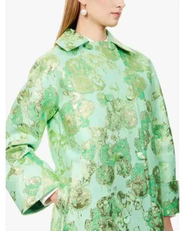 Emily In Paris S05 Lily Collins Green Floral Jacquard Coat
