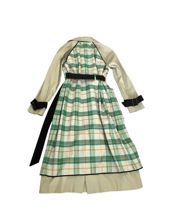 Emily In Paris S05 Lily Collins Green Plaid Panel Trench Coat