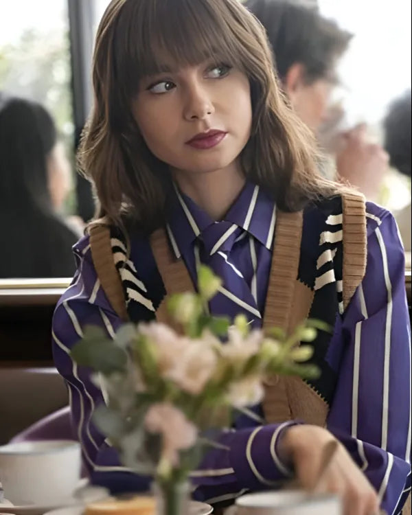 Emily in Paris S4 Emily Cooper Purple Striped Shirt