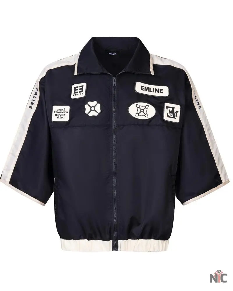 Emline Satin Windbreaker Top Black & Cream Clanton Jacket