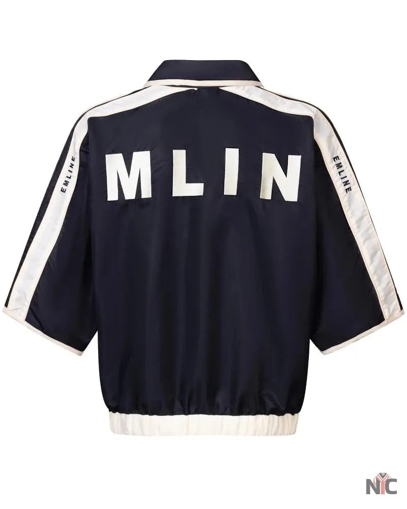 Emline Satin Windbreaker Top Black & Cream Clanton Jacket