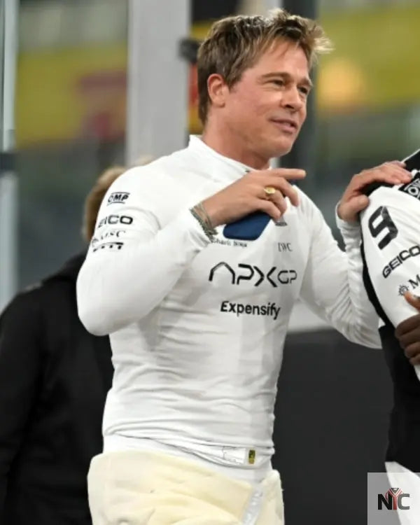 F1 2025 Brad Pitt White Shirt Clanton Jacket