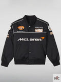 F1 McLaren Black Satin Bomber Jacket Clanton Jacket