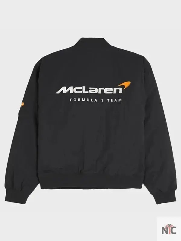 F1 McLaren Black Satin Bomber Jacket Clanton Jacket
