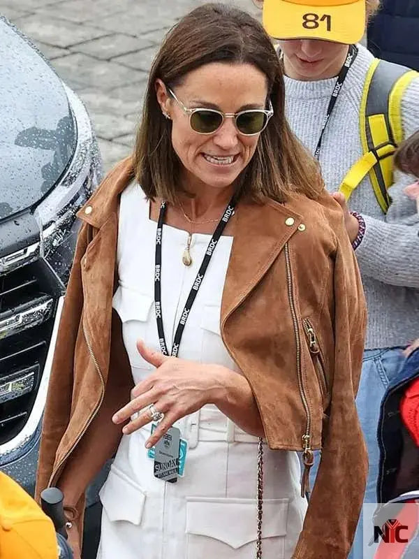 F1 Pippa Middleton Brown Leather Jacket Clanton Jacket