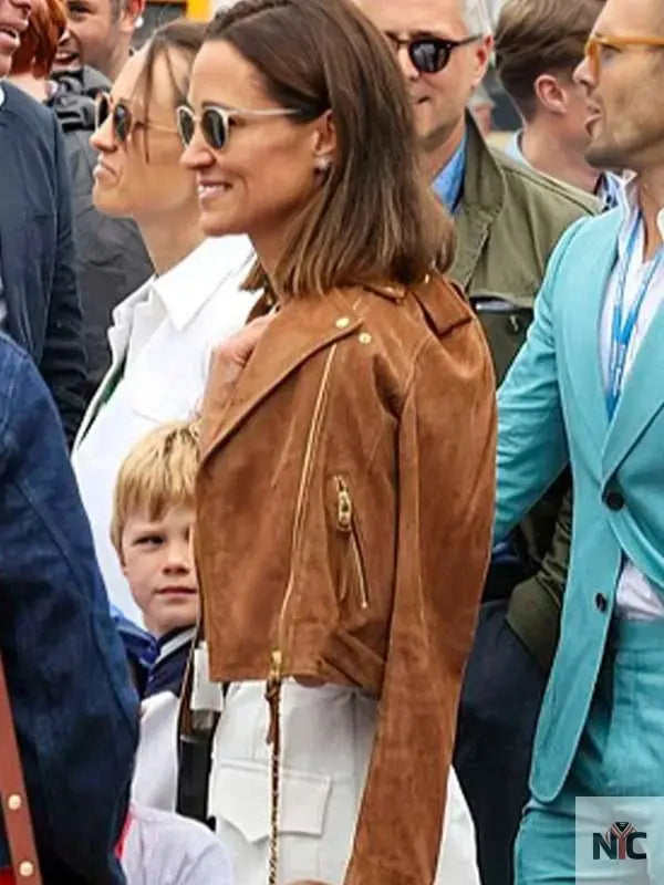F1 Pippa Middleton Brown Leather Jacket Clanton Jacket