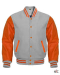 Faux Gray And Orange Varsity Jacket Clanton Jacket