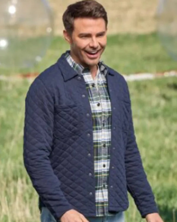Finding Mr Christmas S02 Jonathan Bennett Blue Quilted Shacket