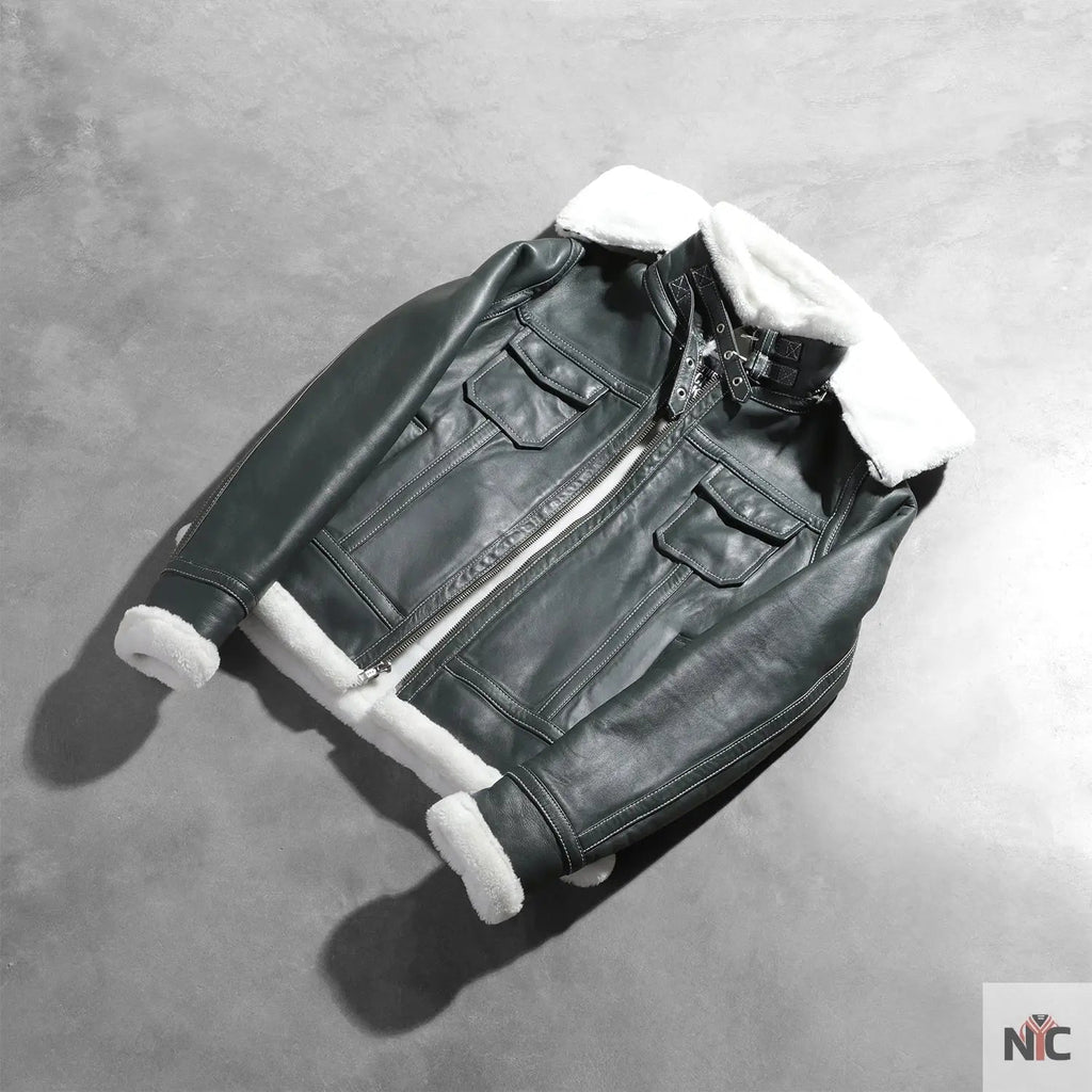 Fiona Green Hooded Shearling Leather Jacket Clanton Jacket