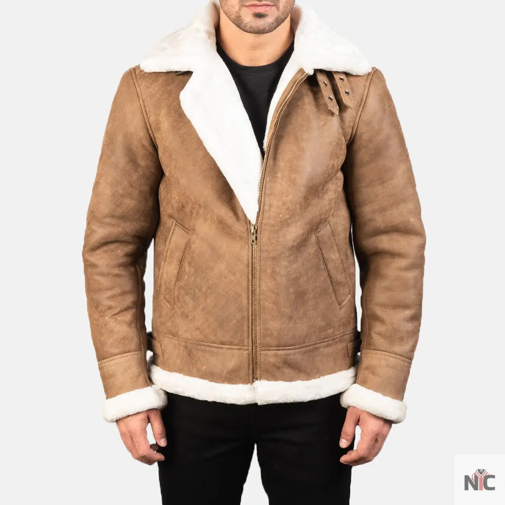 Francis B-3 Distressed Brown Leather Bomber Jacket Clanton Jacket