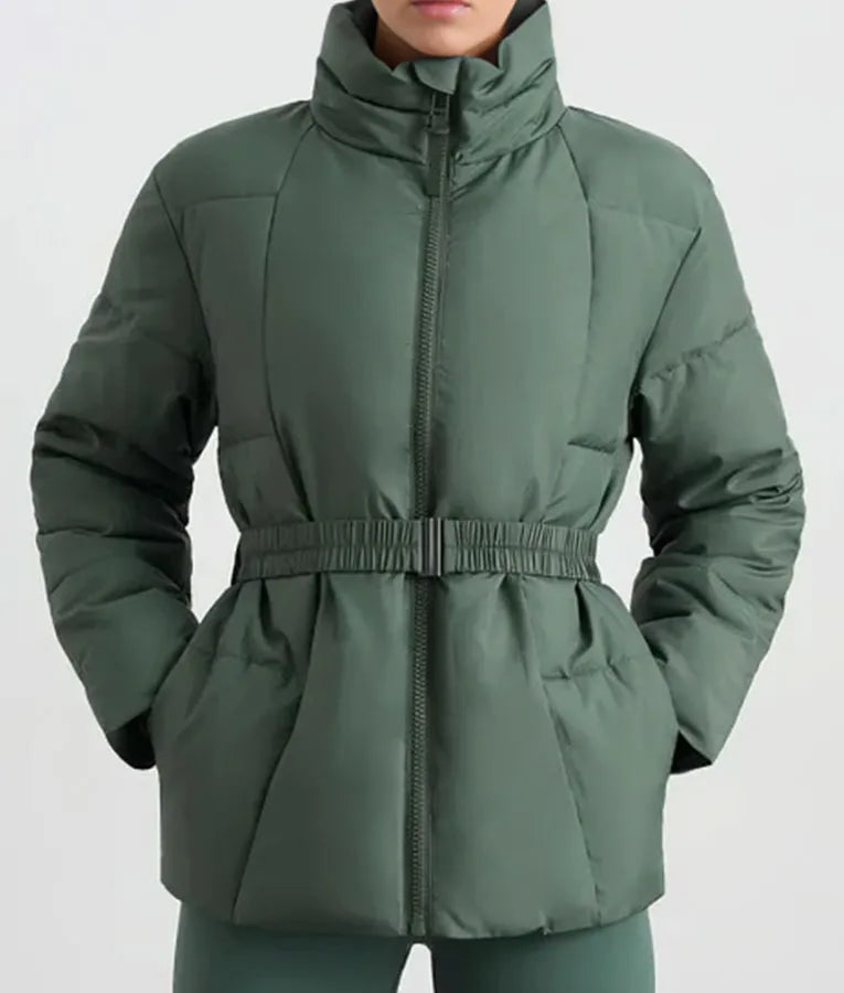 Friends Like Her 2025 Tess Haubrich Teal Belted Puffer Jacket