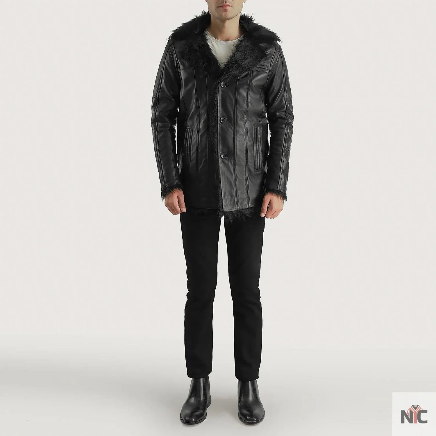 Furcliff Black Leather Coat Clanton Jacket