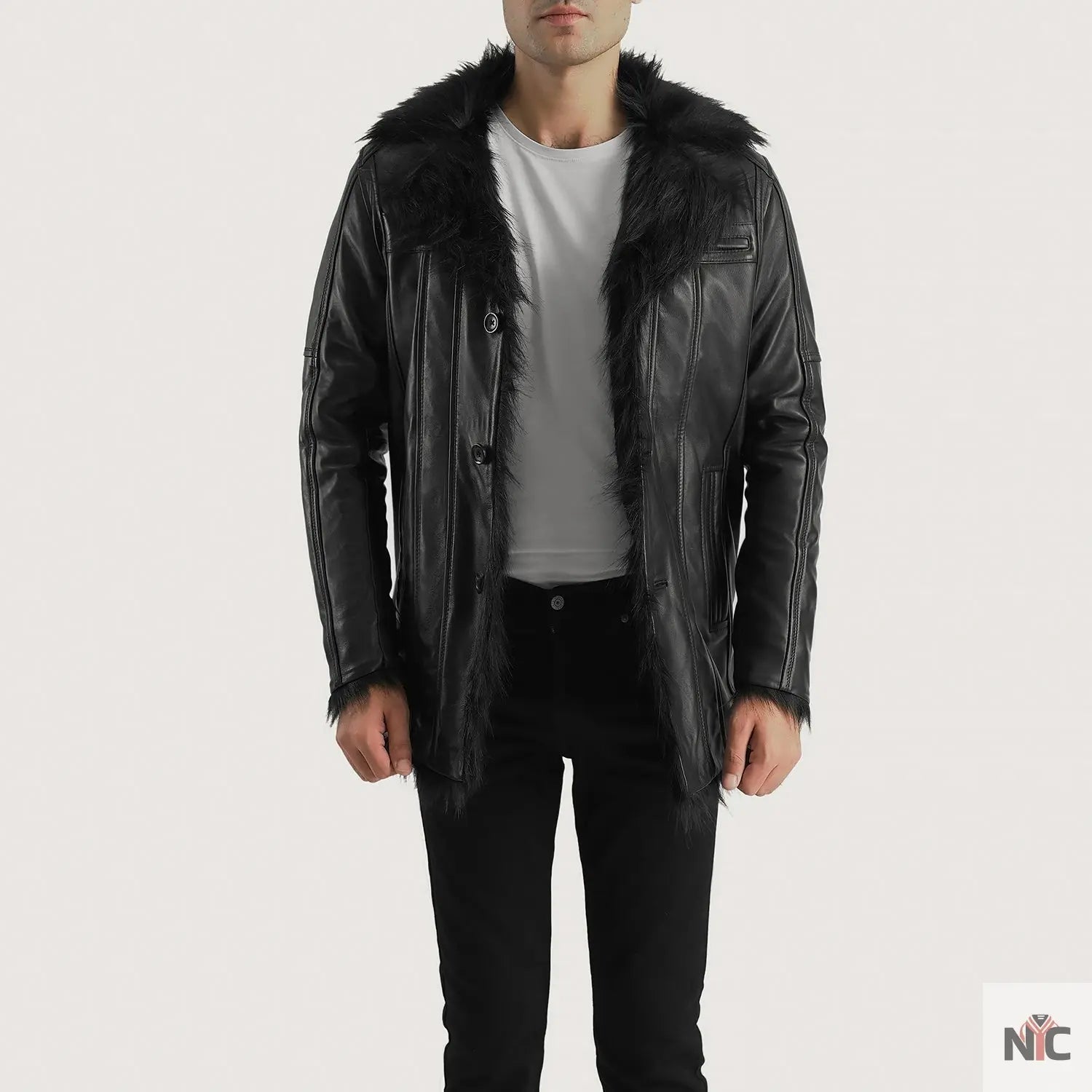 Furcliff Black Leather Coat Clanton Jacket