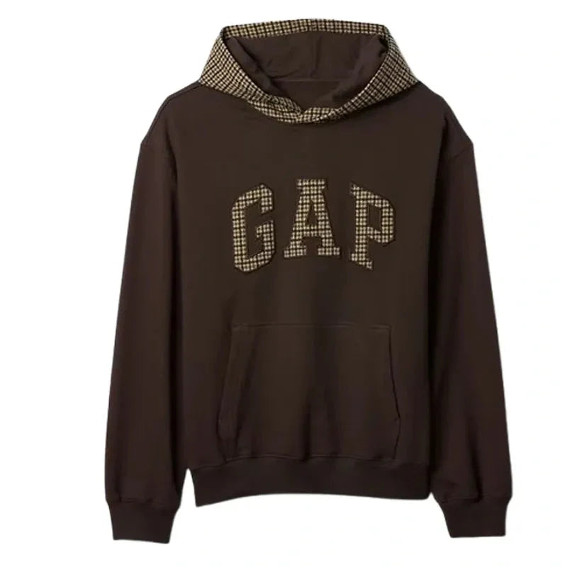 Gap Houndstooth Logo Dark Brown Hoodie Clanton Jacket