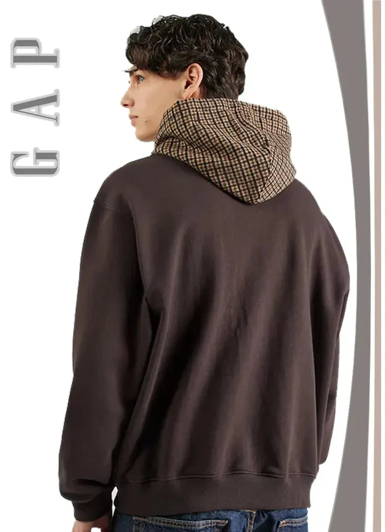 Gap Houndstooth Logo Dark Brown Hoodie Clanton Jacket